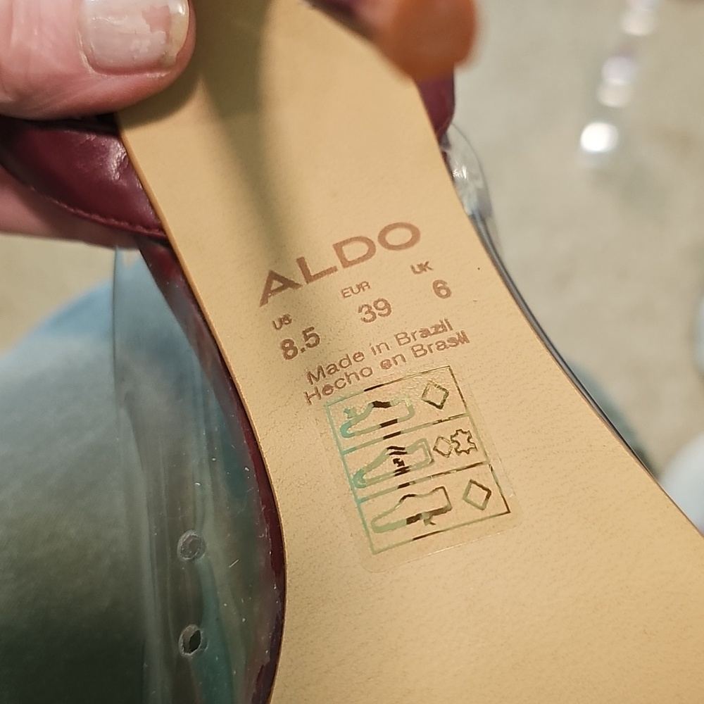 ALDO Women's Clear Strap Slingback Pumps in Burgundy Size 8.5 - Picture 5 of 6